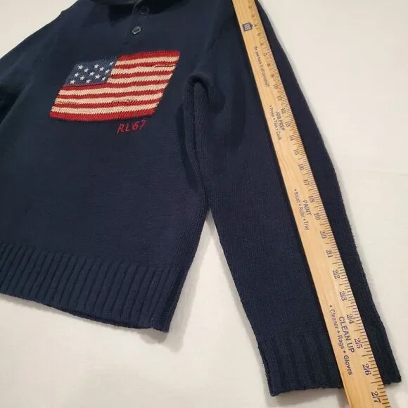 Polo Ralph Lauren Vintage American Flag Sweater Size XXL Cotton Linen Shawl Neck